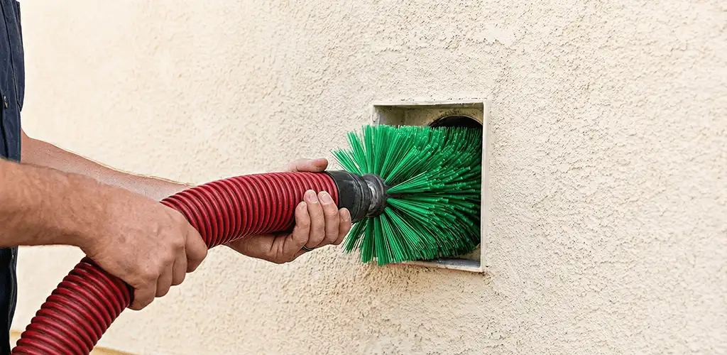 Air duct cleaning brush removing debris from a vent opening in Indianapolis, IN
