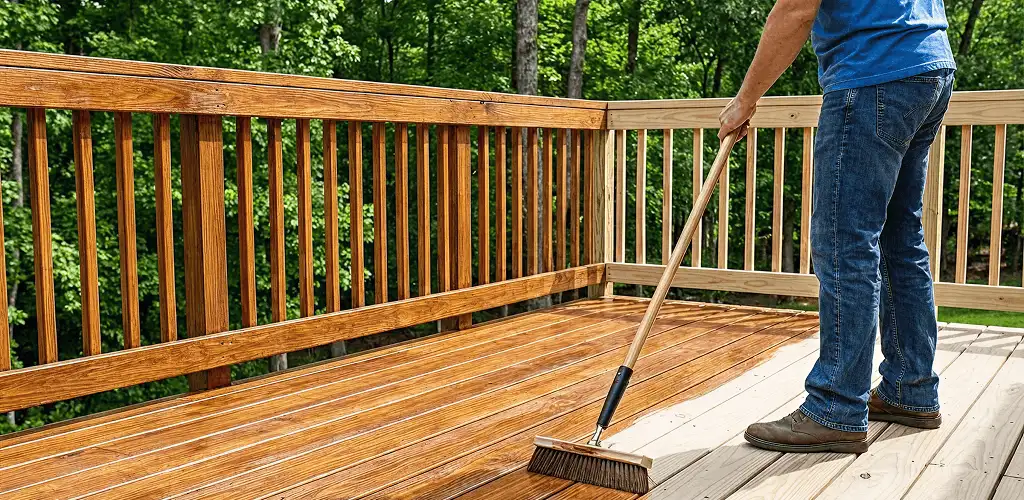 Deck staining and sealing application on a wood deck in Indianapolis, IN