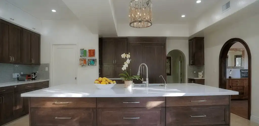 Cabinet refacing project with updated kitchen cabinets and island in Indianapolis, IN