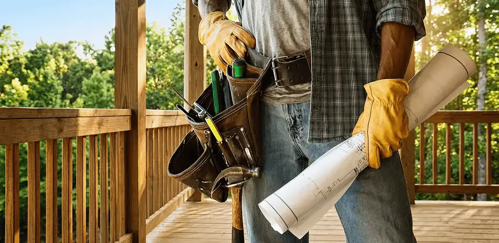 Professional handyman with tool belt ready for home repairs in Indianapolis, IN