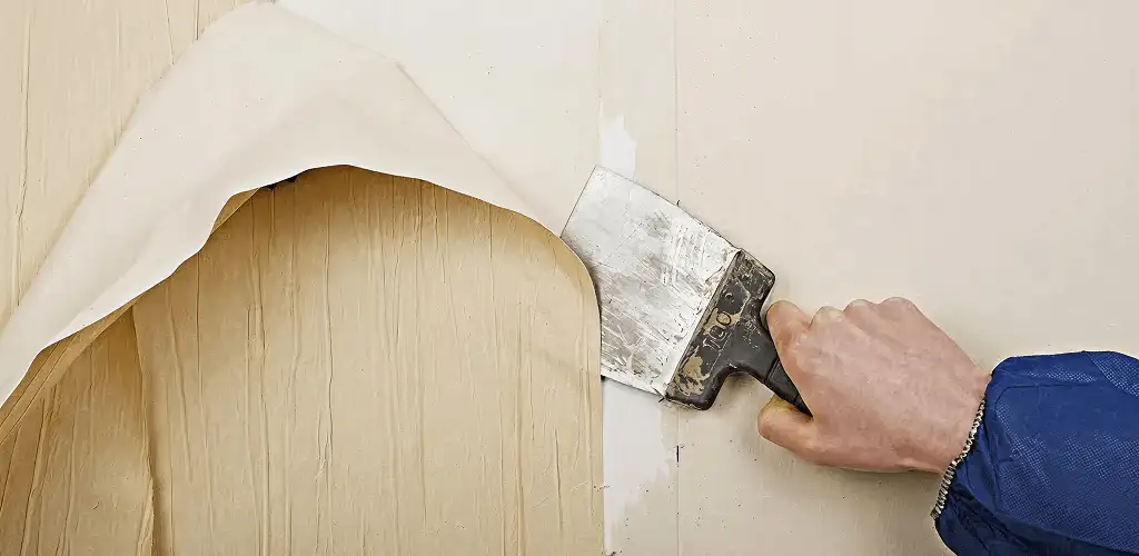 Handyman removing wallpaper with a scraper for wall preparation in Indianapolis, IN